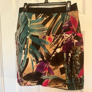 Ann Taylor Size 10 Skirt Brown Blue Purple Palms With Pockets NWOT